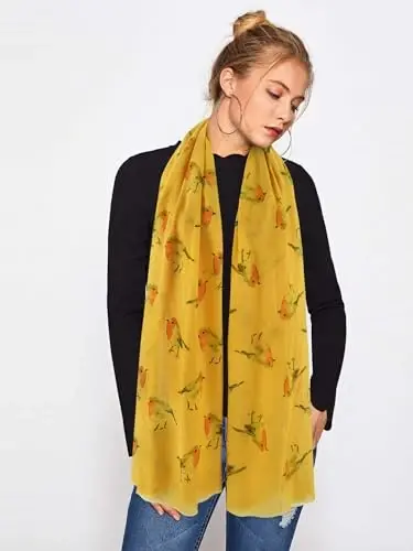 GERINLY Scarfs for Women Lightweight Floral Birds Print Cotton Scarves and Wraps for Summer Shawl - 1