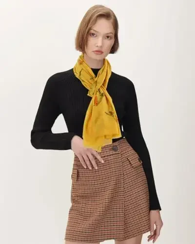 GERINLY Scarfs for Women Lightweight Floral Birds Print Cotton Scarves and Wraps for Fall Shawl - 2