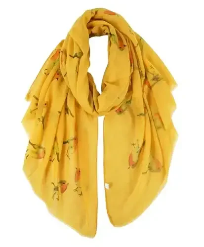 GERINLY Scarfs for Women Lightweight Floral Birds Print Cotton Scarves and Wraps for Fall Shawl - 3