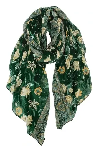 GERINLY Lightweight Scarves Fashion Flowers Print Women Cotton Wrap Scarf Head Shawl Fall Gift - GERINLY