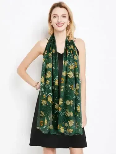 GERINLY Lightweight Scarves Fashion Flowers Print Women Cotton Wrap Scarf Head Shawl Fall Gift - 3