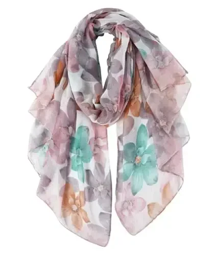 GERINLY Lightweight Scarves Fashion Flowers Print Women Cotton Wrap Scarf Head Shawl Fall Gift 