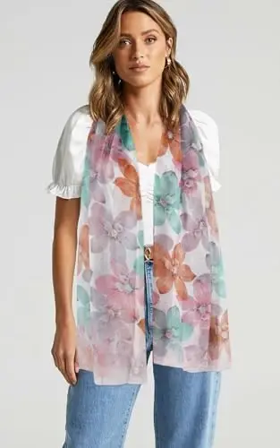 GERINLY Lightweight Scarves Fashion Flowers Print Women Cotton Wrap Scarf Head Shawl Fall Gift 