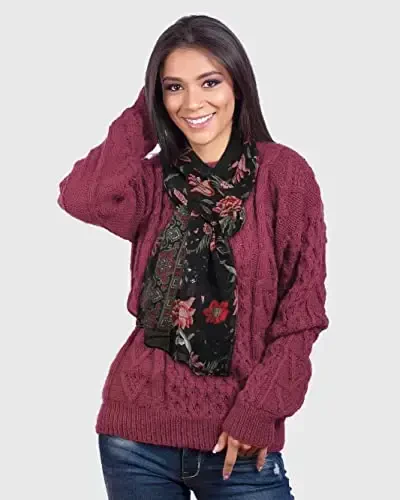 GERINLY Lightweight Scarves Fashion Flowers Print Women Cotton Wrap Scarf Head Shawl Fall Gift - 6