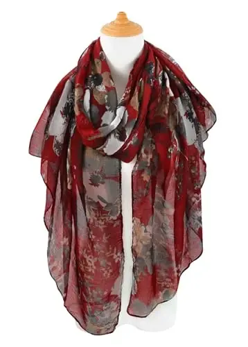 GERINLY Lightweight Scarves Fashion Flowers Print Women Cotton Wrap Scarf Head Shawl Fall Gift - 3