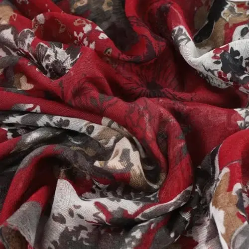 GERINLY Lightweight Scarves Fashion Flowers Print Women Cotton Wrap Scarf Head Shawl Fall Gift - 4