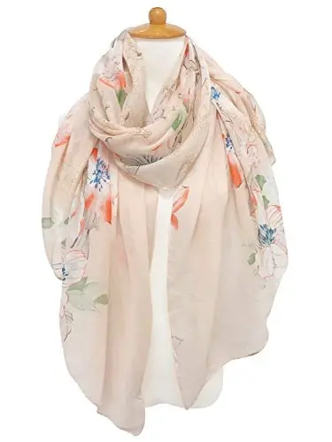 GERINLY Lightweight Scarves Fashion Flowers Print Women Cotton Wrap Scarf Head Shawl Fall Gift - 2