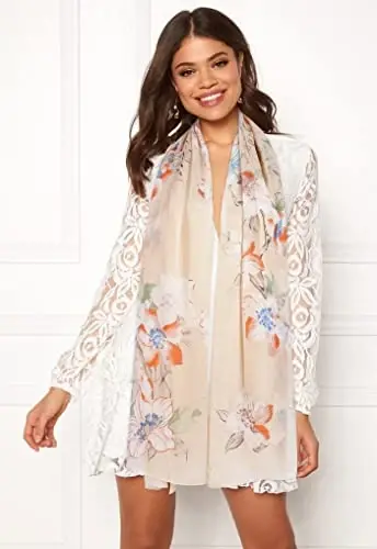 GERINLY Lightweight Scarves Fashion Flowers Print Women Cotton Wrap Scarf Head Shawl Fall Gift - 6