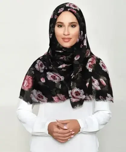 GERINLY Lightweight Scarves Fashion Flowers Print Women Cotton Wrap Scarf Head Shawl Fall Gift - 4