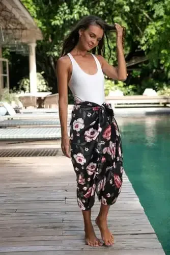 GERINLY Lightweight Scarves Fashion Flowers Print Women Cotton Wrap Scarf Head Shawl Fall Gift - 5