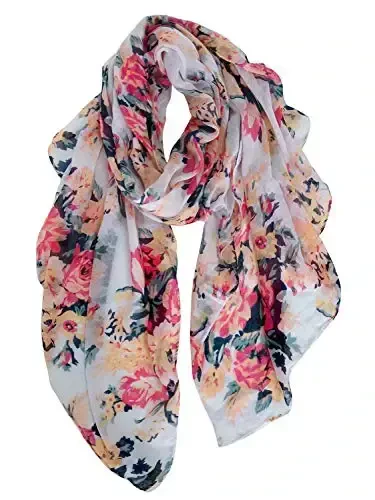 GERINLY Lightweight Scarves Fashion Flowers Print Women Cotton Wrap Scarf Head Shawl Fall Gift - 1