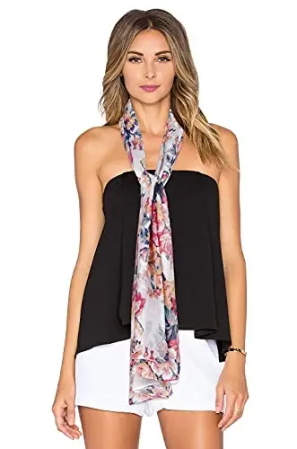 GERINLY Lightweight Scarves Fashion Flowers Print Women Cotton Wrap Scarf Head Shawl Fall Gift 