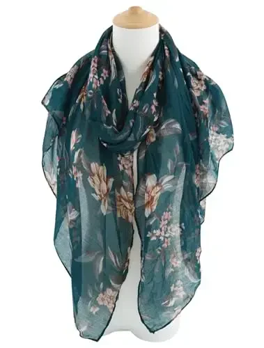 GERINLY Lightweight Scarves Fashion Flowers Print Women Cotton Wrap Scarf Head Shawl Fall Gift - GERINLY (1)