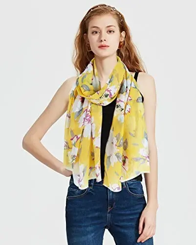 GERINLY Lightweight Scarves Fashion Flowers Print Women Cotton Wrap Scarf Head Shawl Fall Gift - 1