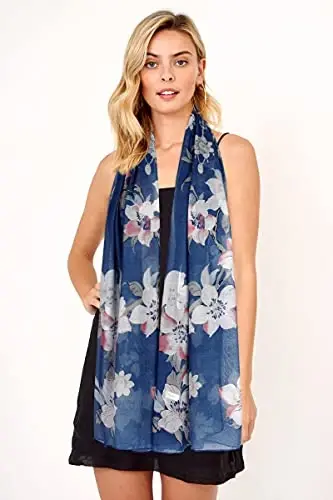 GERINLY Lightweight Scarves Fashion Flowers Print Women Cotton Wrap Scarf Head Shawl Fall Gift 