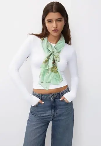 GERINLY Lightweight Scarves Fashion Flowers Print Women Cotton Wrap Scarf Head Shawl Fall Gift - 6