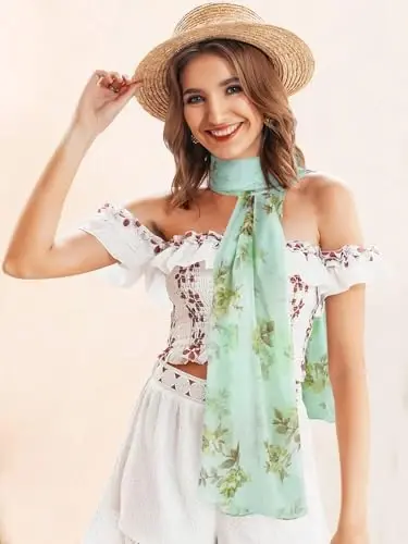 GERINLY Lightweight Scarves Fashion Flowers Print Women Cotton Wrap Scarf Head Shawl Fall Gift 