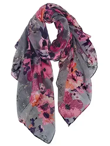 GERINLY Lightweight Scarves Fashion Flowers Print Women Cotton Wrap Scarf Head Shawl Fall Gift - GERINLY