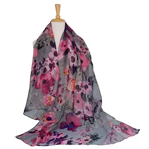 GERINLY Lightweight Scarves Fashion Flowers Print Women Cotton Wrap Scarf Head Shawl Fall Gift - GERINLY (1)