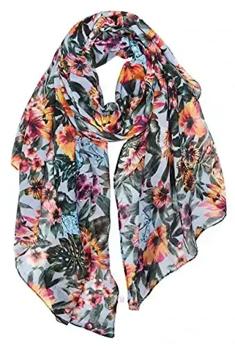 GERINLY Lightweight Scarves Fashion Flowers Print Women Cotton Wrap Scarf Head Shawl Fall Gift - GERINLY