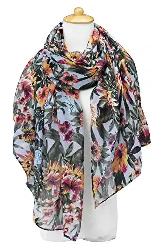 GERINLY Lightweight Scarves Fashion Flowers Print Women Cotton Wrap Scarf Head Shawl Fall Gift - GERINLY (1)