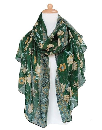 GERINLY Lightweight Scarves Fashion Flowers Print Women Cotton Wrap Scarf Head Shawl Summer Gift - 8