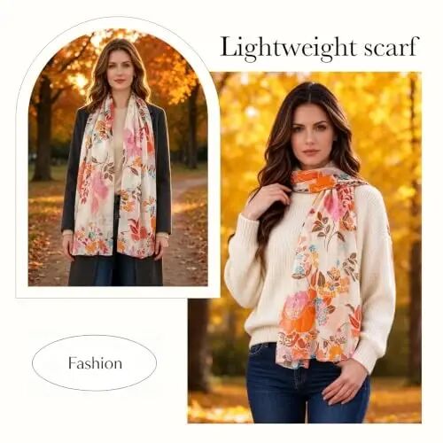 GERINLY Lightweight Scarves Fashion Print Cotton Feel Scarf for Women Shawl | Dressy Wrap, Long Voile Head Scarf Hijab, Summer Gift - GERINLY (1)