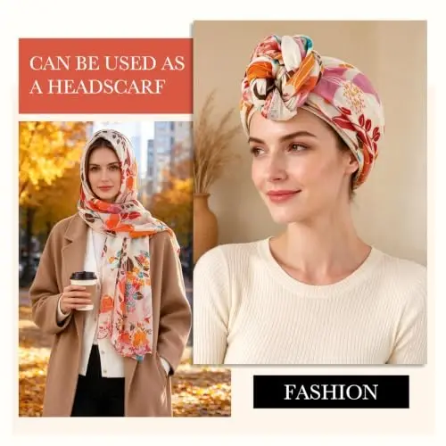 GERINLY Lightweight Scarves Fashion Print Cotton Feel Scarf for Women Shawl | Dressy Wrap, Long Voile Head Scarf Hijab, Summer Gift - 3