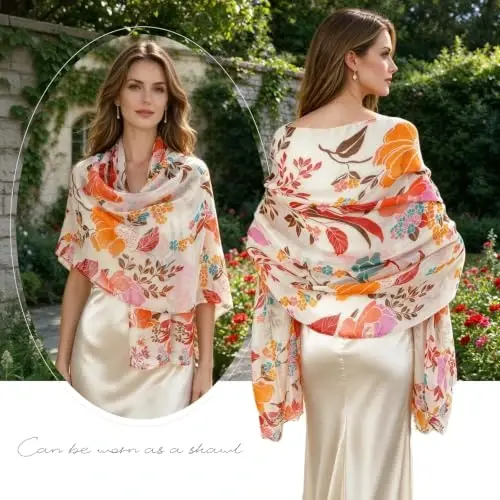GERINLY Lightweight Scarves Fashion Print Cotton Feel Scarf for Women Shawl | Dressy Wrap, Long Voile Head Scarf Hijab, Summer Gift - 4