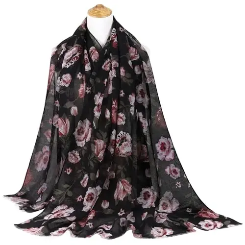 GERINLY Lightweight Scarves Fashion Print Cotton Feel Scarf for Women Shawl | Dressy Wrap, Long Voile Head Scarf Hijab, Summer Gift - 6