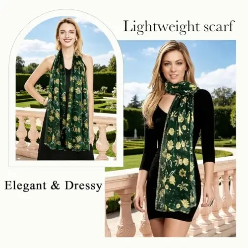GERINLY Lightweight Scarves Fashion Print Cotton Feel Scarf for Women Shawl | Dressy Wrap, Long Voile Head Scarf Hijab, Summer Gift - 3