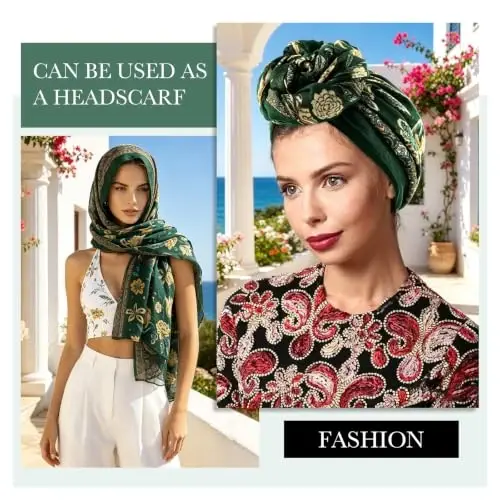 GERINLY Lightweight Scarves Fashion Print Cotton Feel Scarf for Women Shawl | Dressy Wrap, Long Voile Head Scarf Hijab, Summer Gift - 4