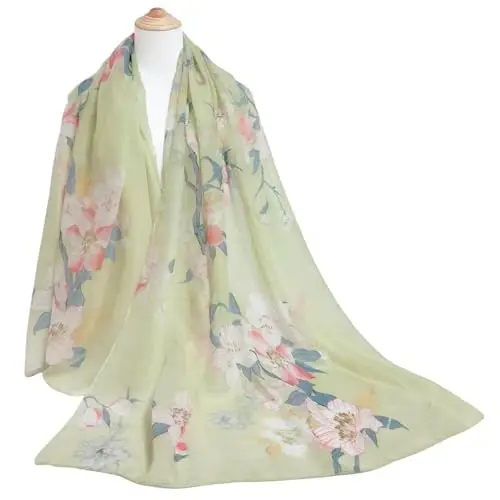 GERINLY Lightweight Scarves Fashion Print Cotton Feel Scarf for Women Shawl | Dressy Wrap, Long Voile Head Scarf Hijab, Summer Gift - 6