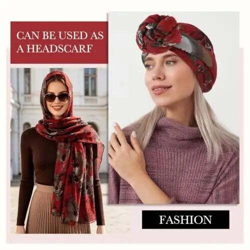 GERINLY Lightweight Scarves Fashion Print Cotton Feel Scarf for Women Shawl | Dressy Wrap, Long Voile Head Scarf Hijab, Summer Gift - 3
