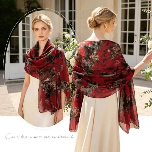 GERINLY Lightweight Scarves Fashion Print Cotton Feel Scarf for Women Shawl | Dressy Wrap, Long Voile Head Scarf Hijab, Summer Gift - 4
