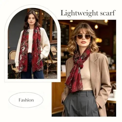 GERINLY Lightweight Scarves Fashion Print Cotton Feel Scarf for Women Shawl | Dressy Wrap, Long Voile Head Scarf Hijab, Summer Gift - GERINLY (1)