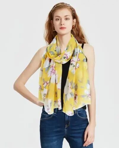 GERINLY Lightweight Scarves Fashion Print Cotton Feel Scarf for Women Shawl | Dressy Wrap, Long Voile Head Scarf Hijab, Summer Gift - 3