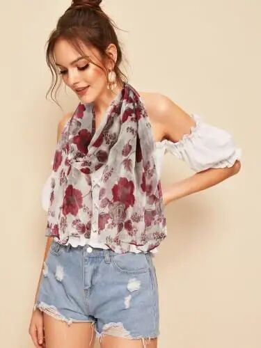 GERINLY Lightweight Scarves Fashion Print Cotton Feel Scarf for Women Shawl | Dressy Wrap, Long Voile Head Scarf Hijab, Summer Gift - 2