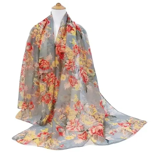 GERINLY Lightweight Scarves Fashion Print Cotton Feel Scarf for Women Shawl | Dressy Wrap, Long Voile Head Scarf Hijab, Summer Gift - 6