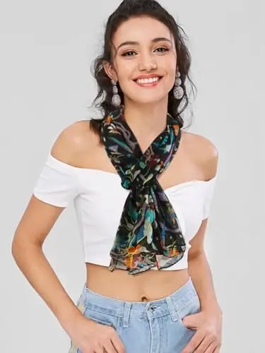 GERINLY Scarfs for Women Lightweight Floral Birds Print Cotton Scarves and Wraps for Fall Shawl - 3