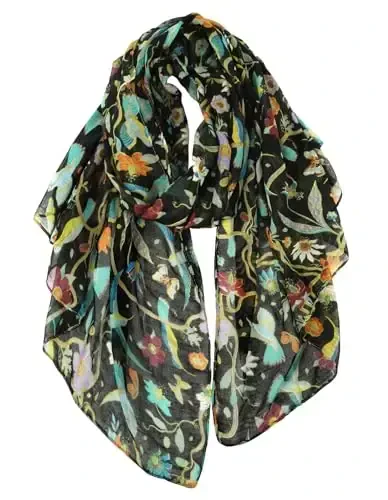 GERINLY Scarfs for Women Lightweight Floral Birds Print Cotton Scarves and Wraps for Fall Shawl - 3