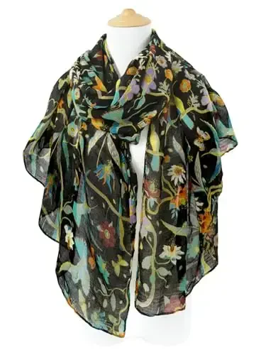 GERINLY Scarfs for Women Lightweight Floral Birds Print Cotton Scarves and Wraps for Fall Shawl - 6