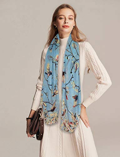 GERINLY Scarfs for Women Lightweight Floral Birds Print Cotton Scarves and Wraps for Summer Shawl - 6