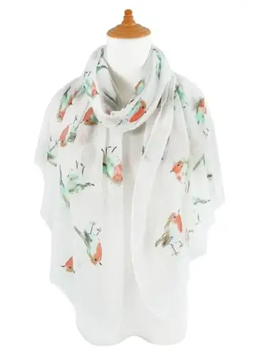 GERINLY Scarfs for Women Lightweight Floral Birds Print Cotton Scarves and Wraps for Summer Shawl - 3