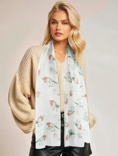 GERINLY Scarfs for Women Lightweight Floral Birds Print Cotton Scarves and Wraps for Summer Shawl - 1