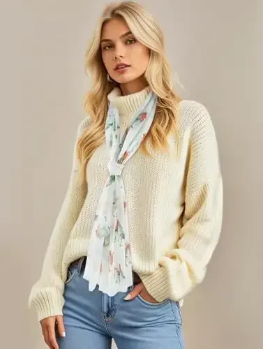 GERINLY Scarfs for Women Lightweight Floral Birds Print Cotton Scarves and Wraps for Summer Shawl - 2