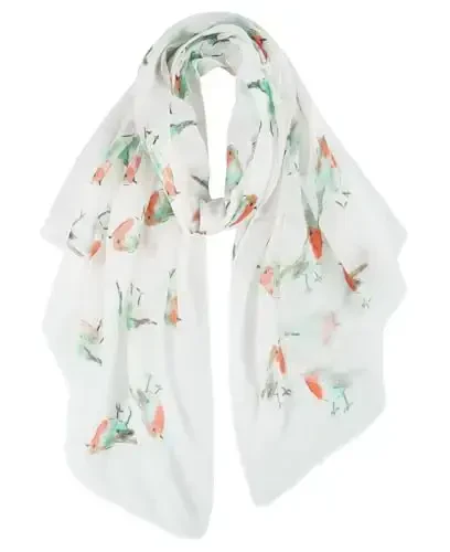 GERINLY Scarfs for Women Lightweight Floral Birds Print Cotton Scarves and Wraps for Summer Shawl - 3