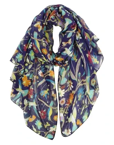 GERINLY Scarfs for Women Lightweight Floral Birds Print Cotton Scarves and Wraps for Summer Shawl - 1