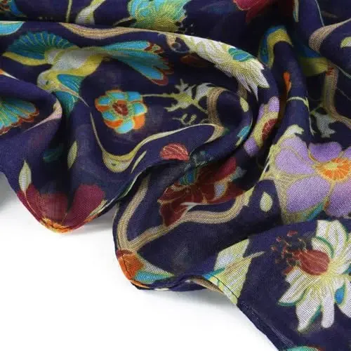 GERINLY Scarfs for Women Lightweight Floral Birds Print Cotton Scarves and Wraps for Summer Shawl - 3