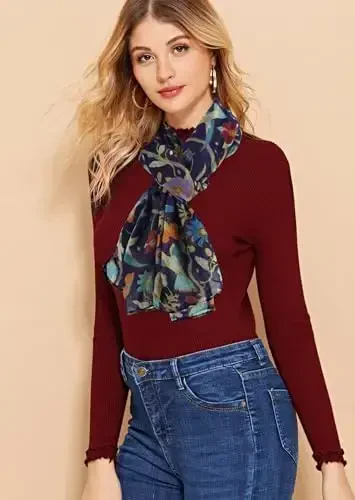 GERINLY Scarfs for Women Lightweight Floral Birds Print Cotton Scarves and Wraps for Summer Shawl - 2